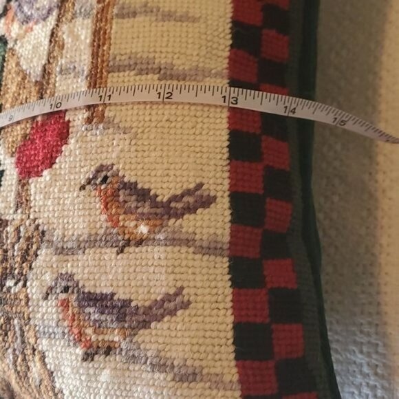 Holiday Cross Stitch Snowman with Birds Zippered ~14"x14"x3" Pillow - Picture 6 of 8